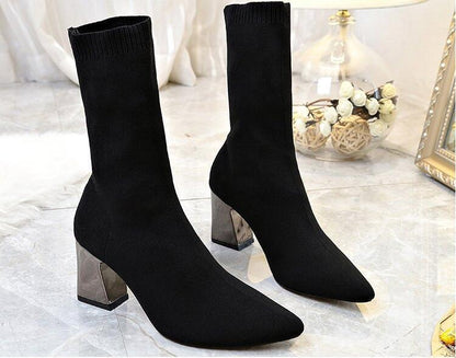 Minimal High Heel Sock Boot by White Market