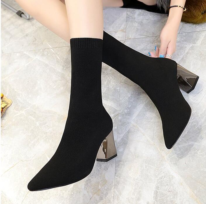 Minimal High Heel Sock Boot by White Market