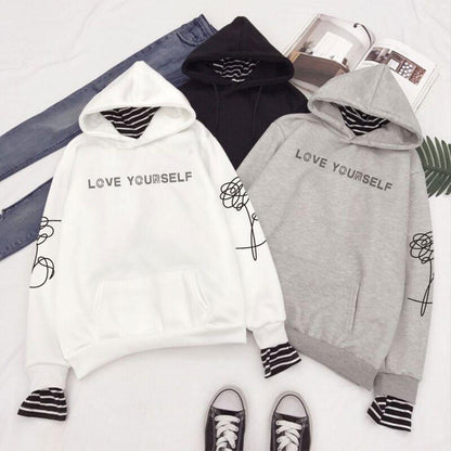 "Love Yourself" Faux Two Layered Hoodie by White Market