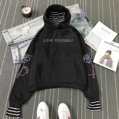 "Love Yourself" Faux Two Layered Hoodie by White Market