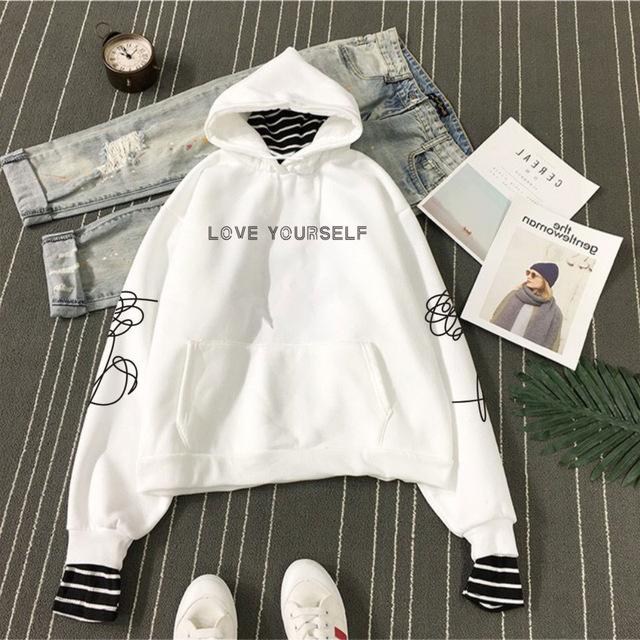 "Love Yourself" Faux Two Layered Hoodie by White Market