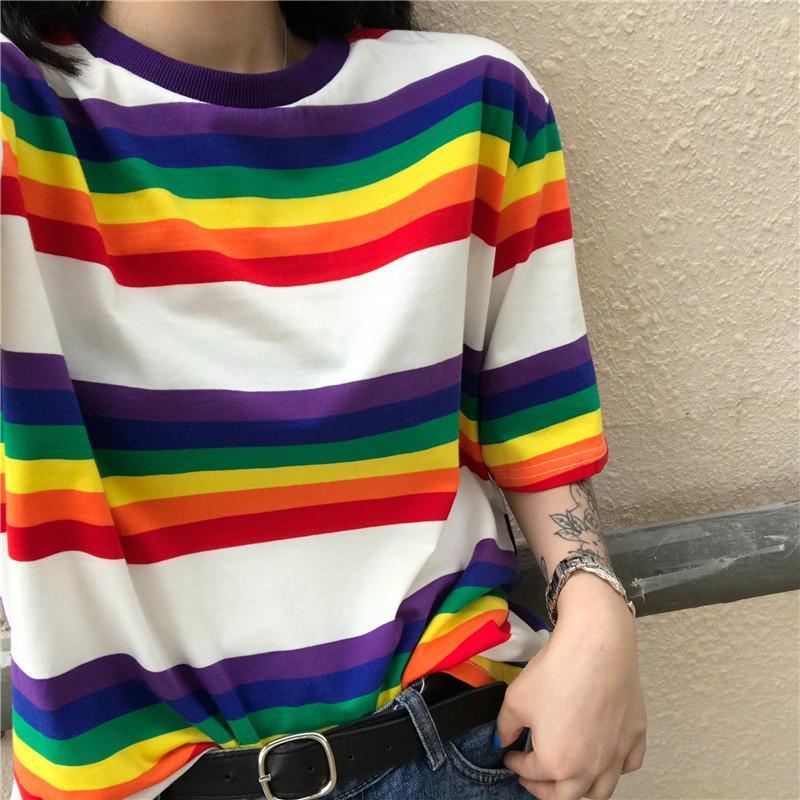 Rainbow Striped Tee by White Market