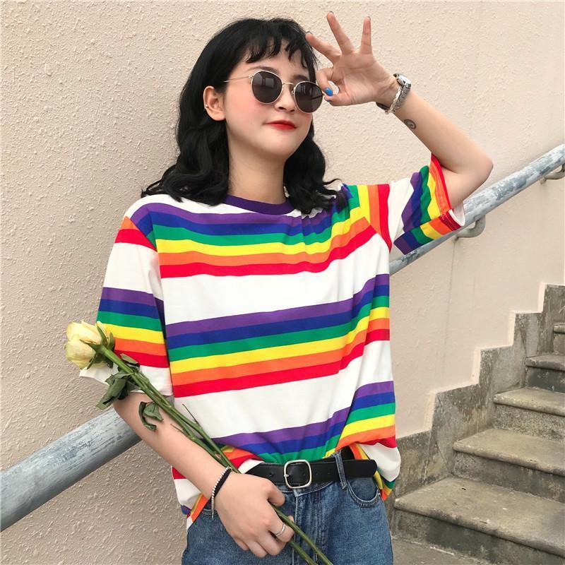 Rainbow Striped Tee by White Market