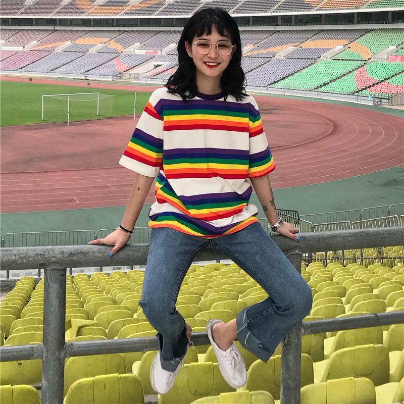 Rainbow Striped Tee by White Market