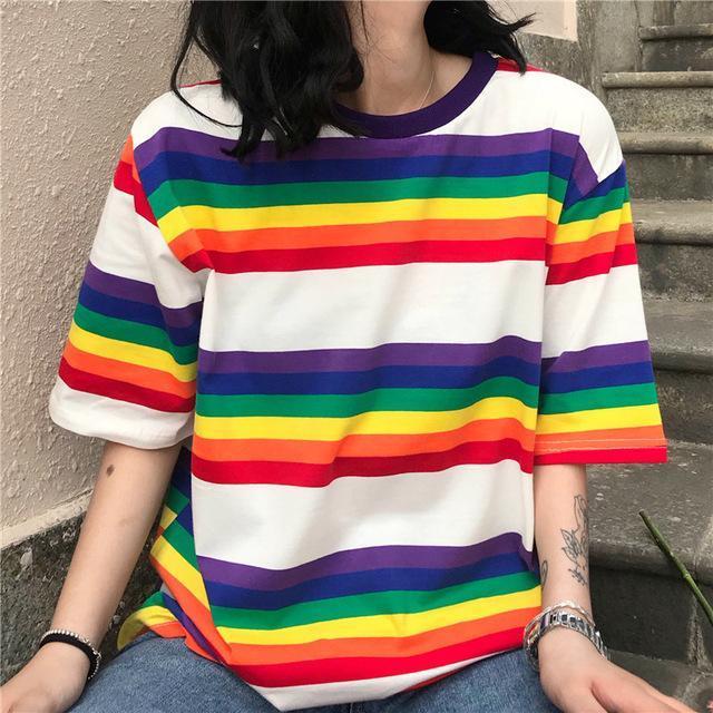 Rainbow Striped Tee by White Market