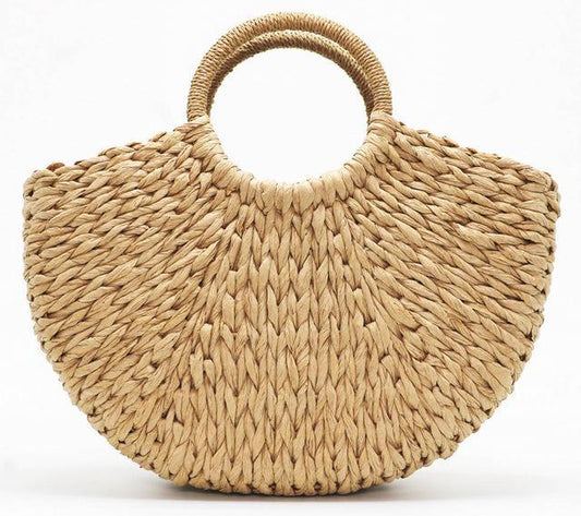 Half Crescent Woven Straw Beach Bag by White Market