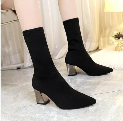 Minimal High Heel Sock Boot by White Market