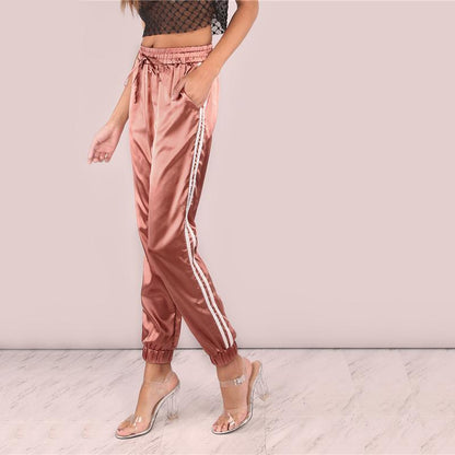 Mid Waist Satin Striped Sport Trouser by White Market