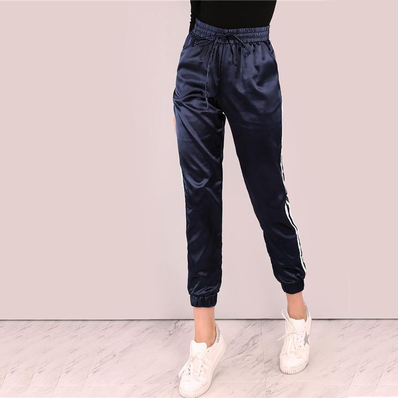 Mid Waist Satin Striped Sport Trouser by White Market