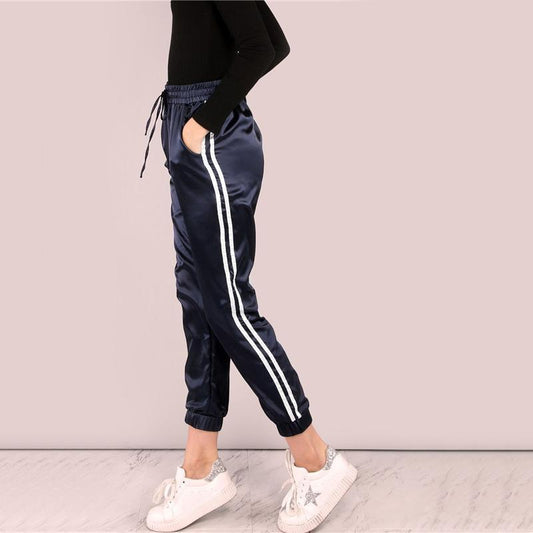 Mid Waist Satin Striped Sport Trouser by White Market