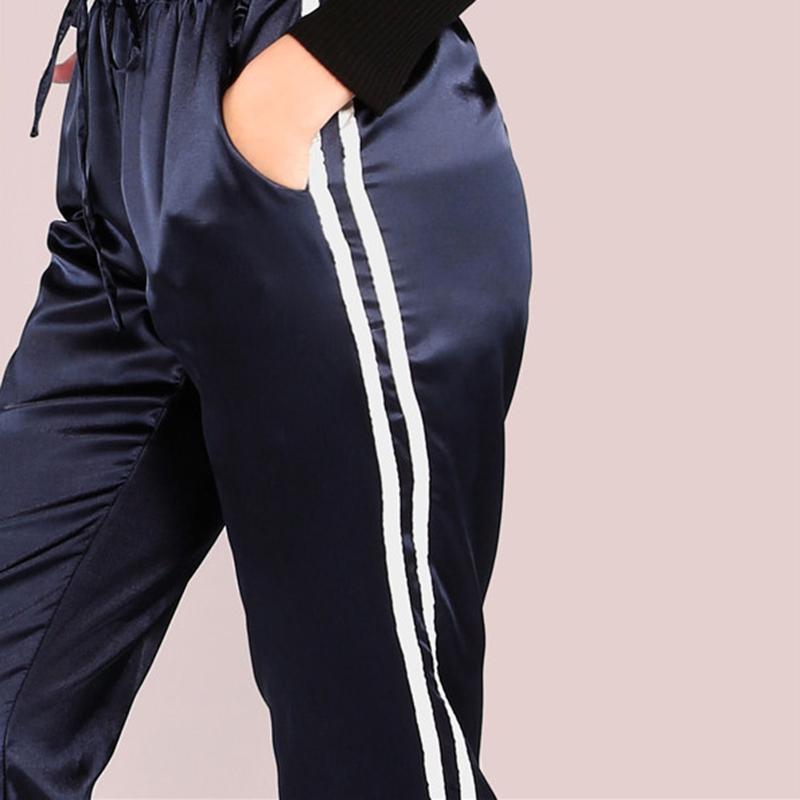 Mid Waist Satin Striped Sport Trouser by White Market