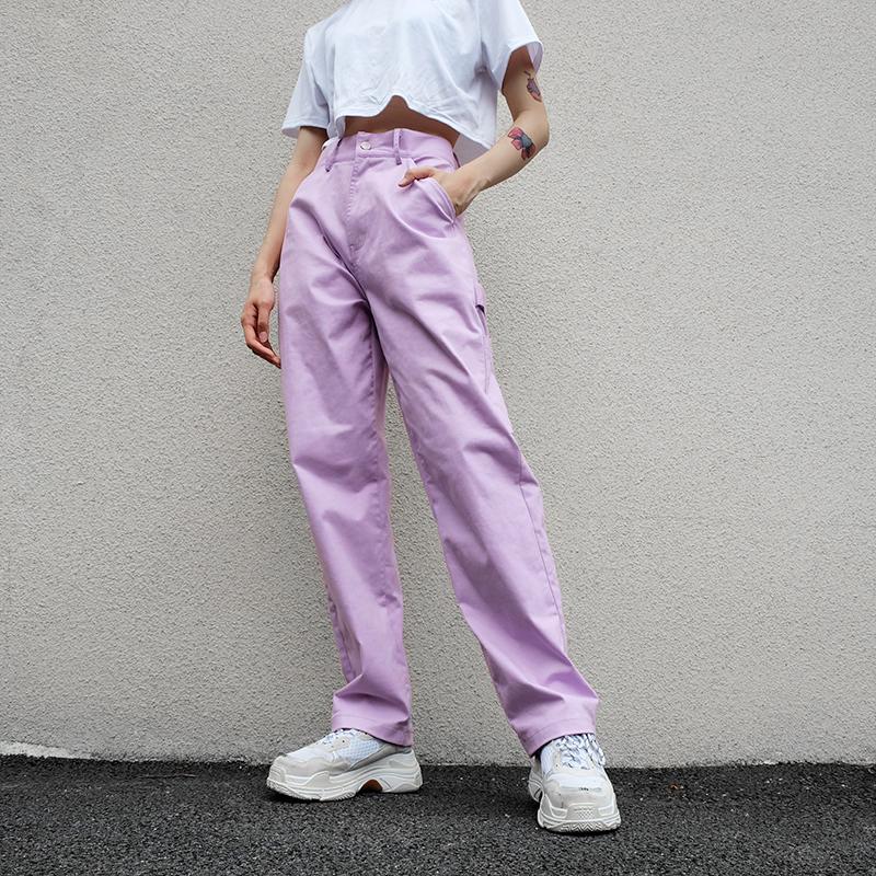 High Waisted Pastel Purple Canvas Trousers by White Market