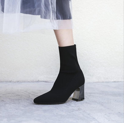 Minimal High Heel Sock Boot by White Market