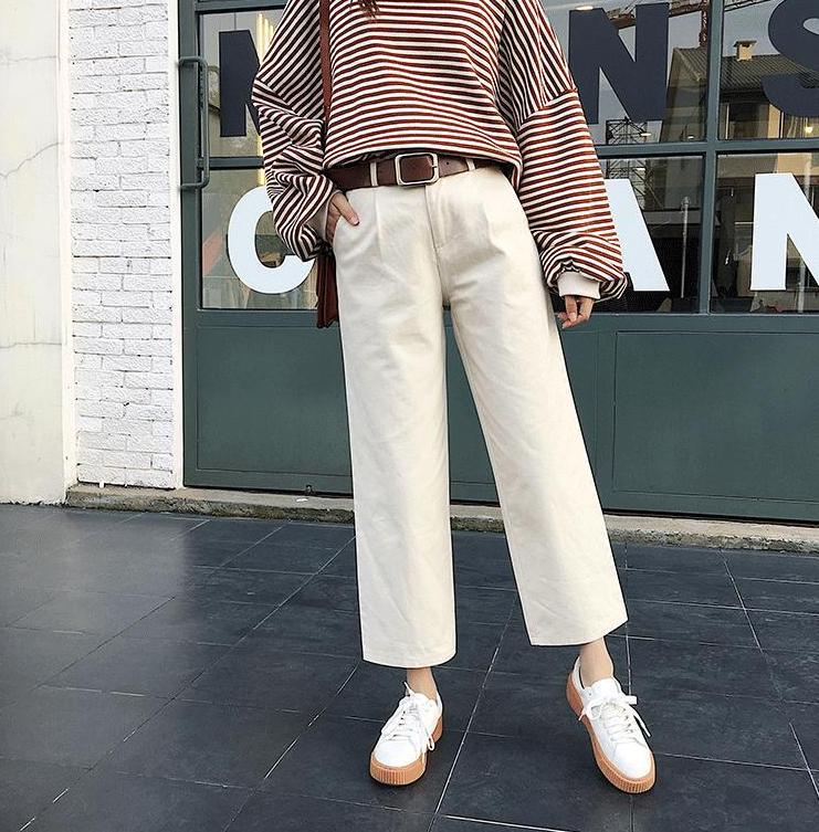 High Waisted Straight Leg Chinos by White Market