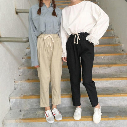 High Waisted Relaxed Fit Trousers by White Market