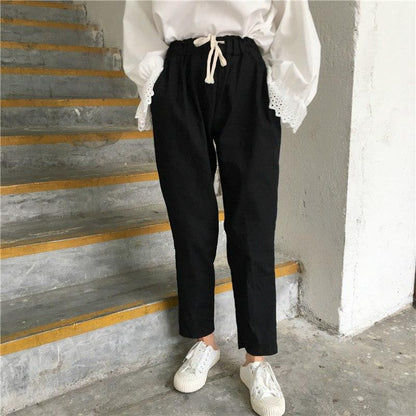 High Waisted Relaxed Fit Trousers by White Market