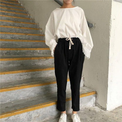 High Waisted Relaxed Fit Trousers by White Market