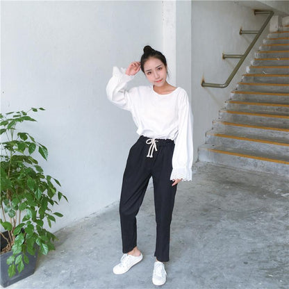 High Waisted Relaxed Fit Trousers by White Market