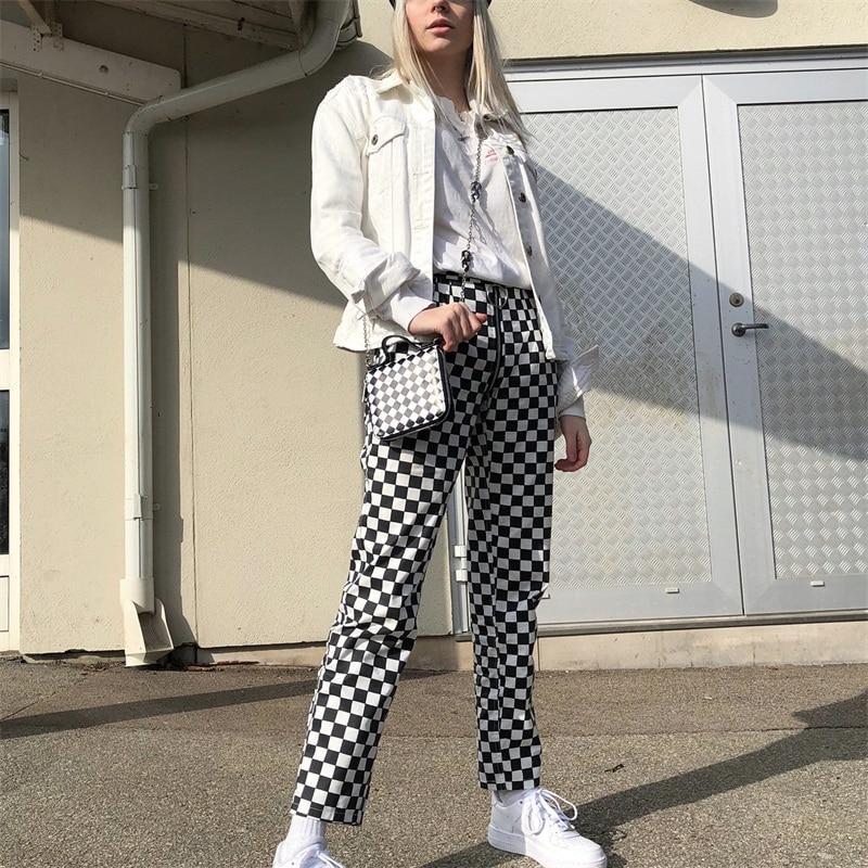 Zip Up Checkered High Waisted Trousers by White Market