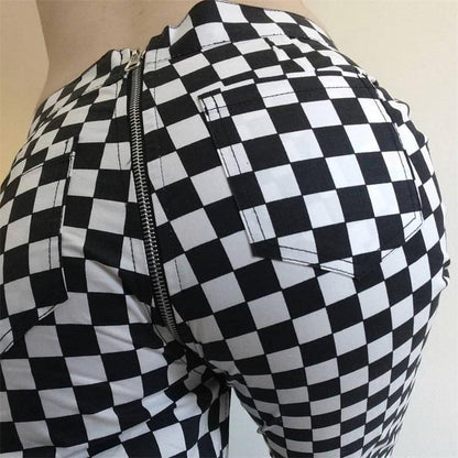 Zip Up Checkered High Waisted Trousers by White Market