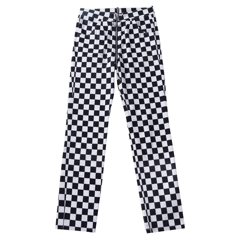 Zip Up Checkered High Waisted Trousers by White Market