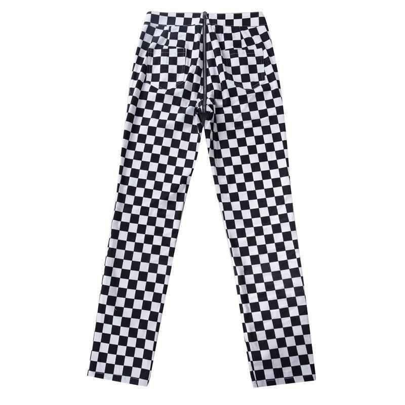 Zip Up Checkered High Waisted Trousers by White Market