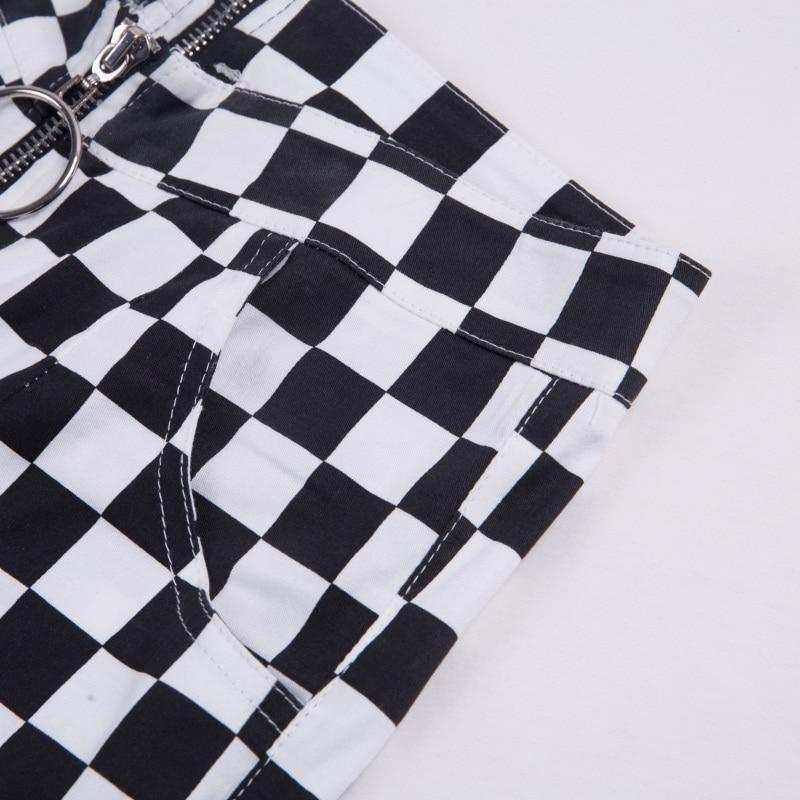 Zip Up Checkered High Waisted Trousers by White Market