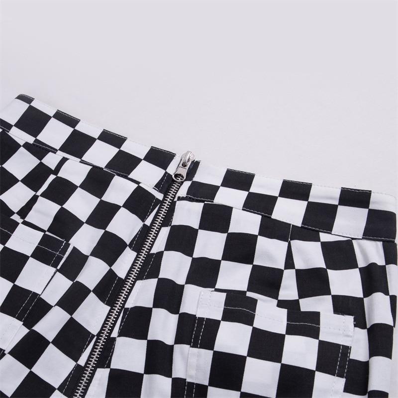 Zip Up Checkered High Waisted Trousers by White Market