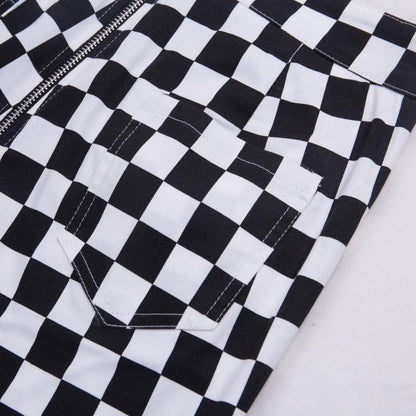 Zip Up Checkered High Waisted Trousers by White Market