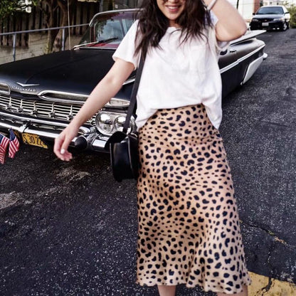 High Waisted Leopard Midi Skirt by White Market