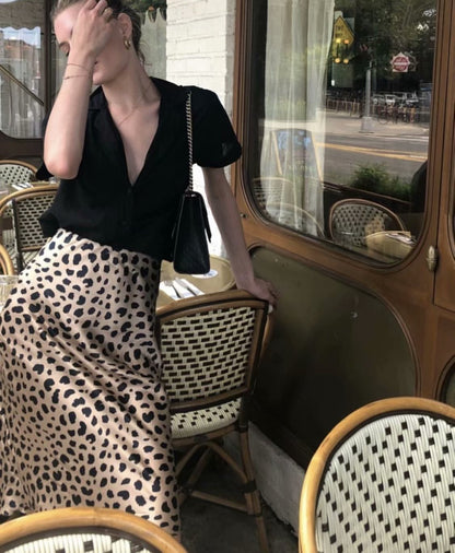 High Waisted Leopard Midi Skirt by White Market