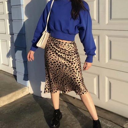 High Waisted Leopard Midi Skirt by White Market