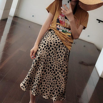 High Waisted Leopard Midi Skirt by White Market