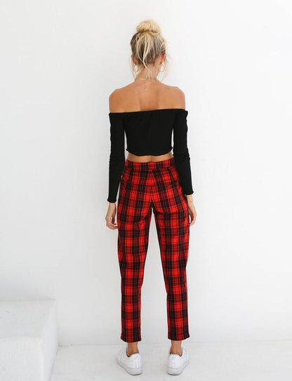 High Waisted Plaid Trousers by White Market