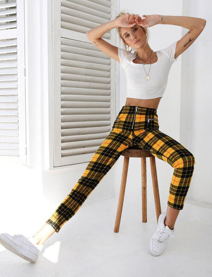 High Waisted Plaid Trousers by White Market