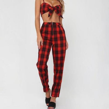 High Waisted Plaid Trousers by White Market