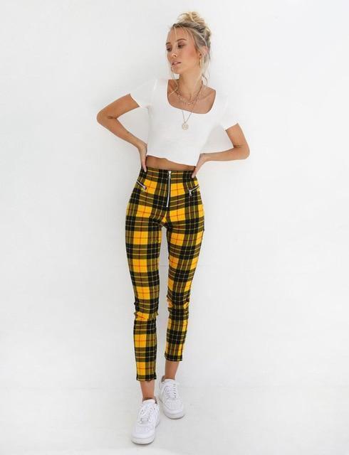 High Waisted Plaid Trousers by White Market