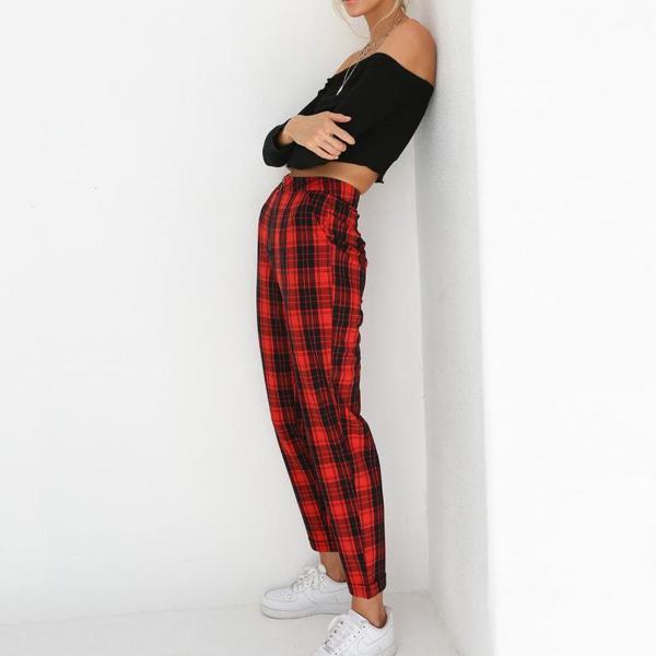 High Waisted Plaid Trousers by White Market