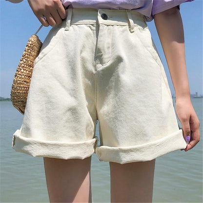 High Waisted Creme Denim Shorts by White Market