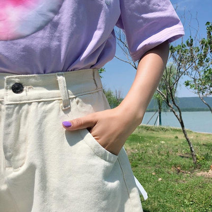 High Waisted Creme Denim Shorts by White Market