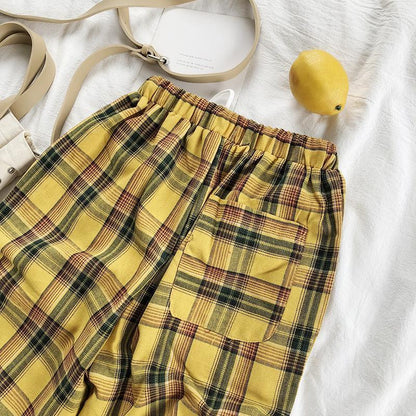 Yellow Plaid Straight Leg High Waisted Trousers by White Market