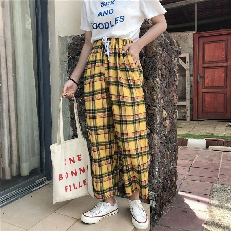 Yellow Plaid Straight Leg High Waisted Trousers by White Market