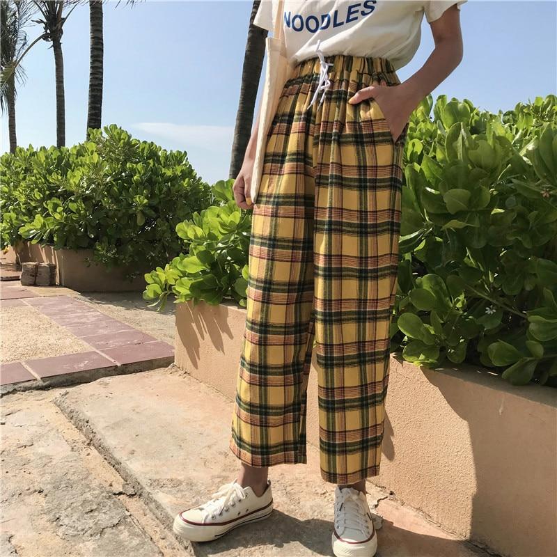 Yellow Plaid Straight Leg High Waisted Trousers by White Market