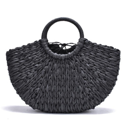 Half Crescent Woven Straw Beach Bag by White Market