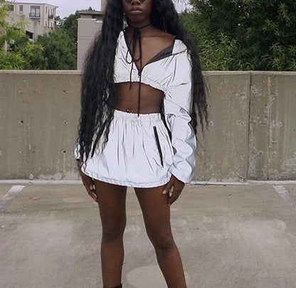 3M Reflective Two Piece Set (Hoodie & Skirt) by White Market