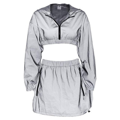 3M Reflective Two Piece Set (Hoodie & Skirt) by White Market