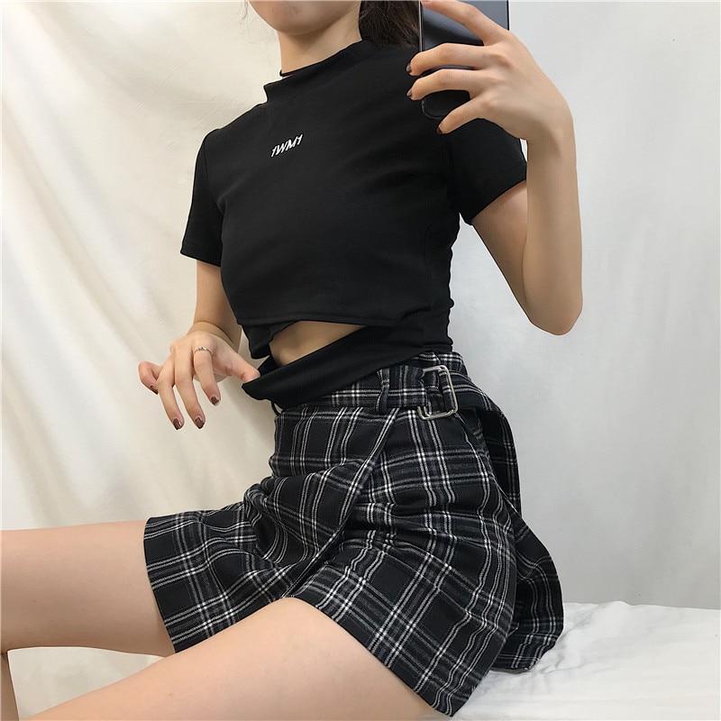 High Waisted Plaid Skirt Shorts by White Market