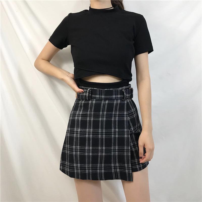 High Waisted Plaid Skirt Shorts by White Market