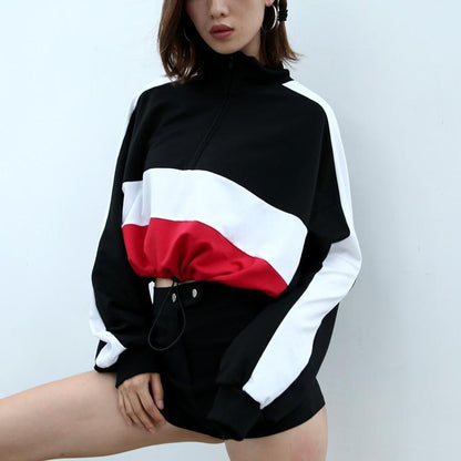 Two Tone Zip Up Turtleneck Pullover by White Market