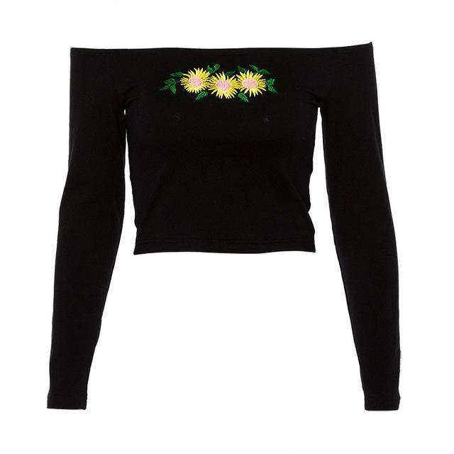 Embroidered Sunflower Cut Shoulder Top by White Market